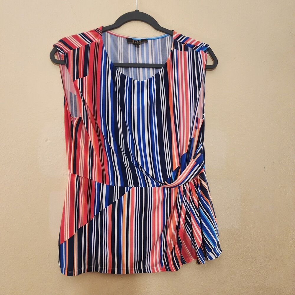 Alex Marie Sleeveless Side Twist Blouse Medium M Multicolor Striped Ruched Top